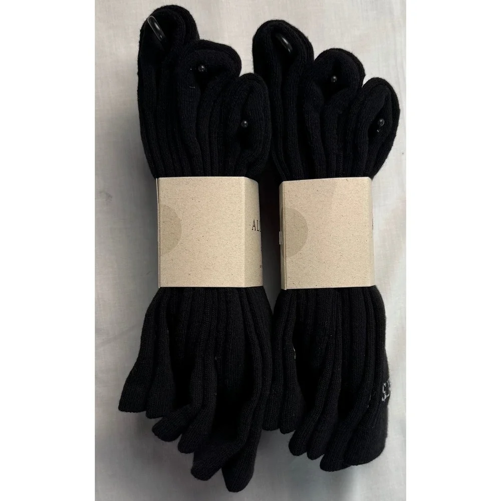 AllSaints Mens 6 Pair Crew Socks Black Ribbed Cotton Logo US 7-13